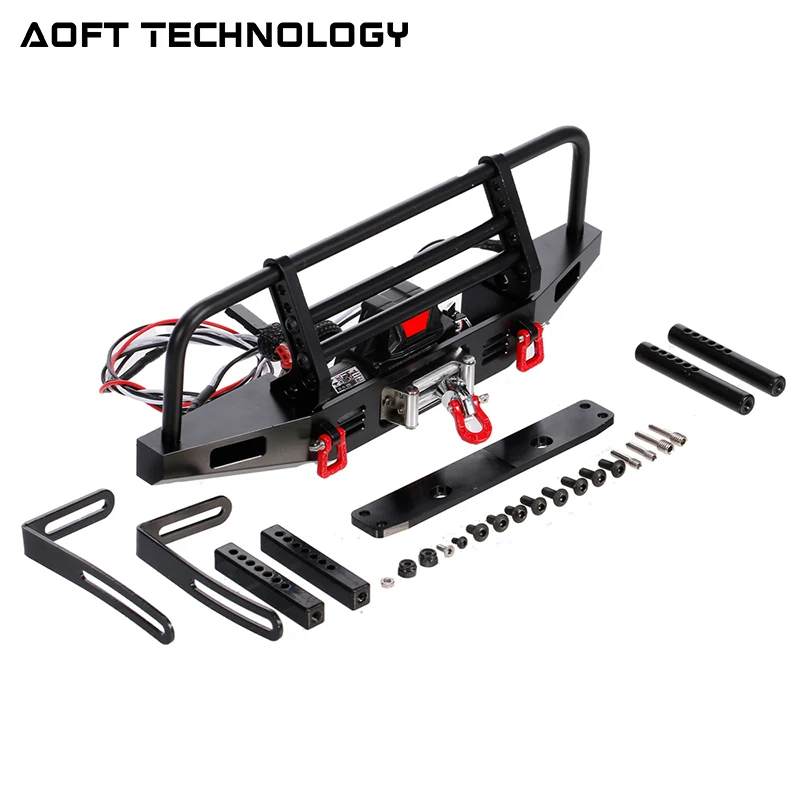 

Metal Front Bumper with Winch 2 LED Light for1/10 RC Car Crawler Compatible with Tamiya Axial Scx10 D90 HPI Car Upgrade