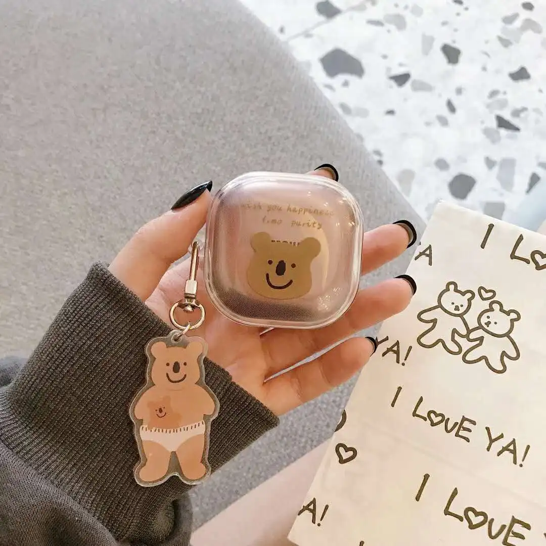 Korea cartoon bear keychain transparent Earphone soft Case For Samsung Galaxy Buds Live Wireless Bluetooth soft Cover Headset