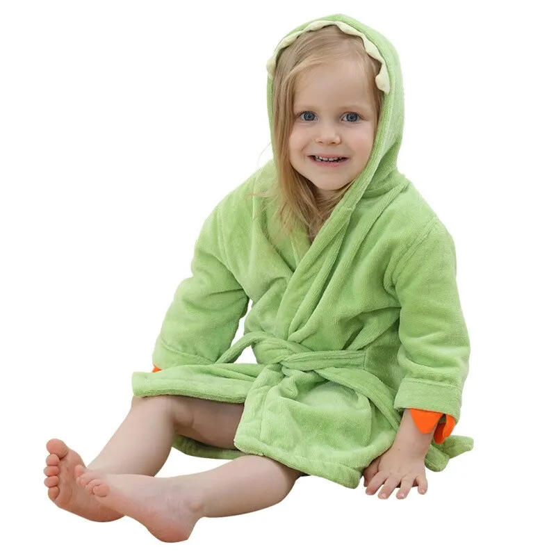 Kids Dinosaur Bathrobe Girls Hooded Nightgown with Belt Boys Bath Cape Child Party Sleepwear Cartoons Baby Spa Clothes Homewear