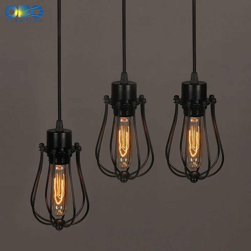 Simple Black Metal Painted Vintage Pendant Lamps Indoor Bra Wire Cord 1.2-1.5m Pendant Lights E27 110-240V Free Shipping