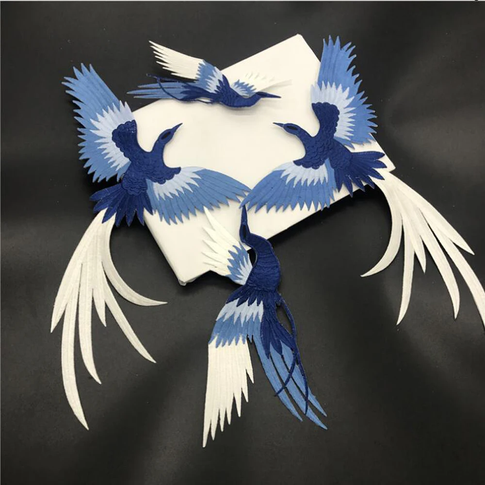 4Pcs/Set Embroidery Bird Lace Cloth Paste Fabric Iron on Applique Patch DIY Adhesiver Phoenix