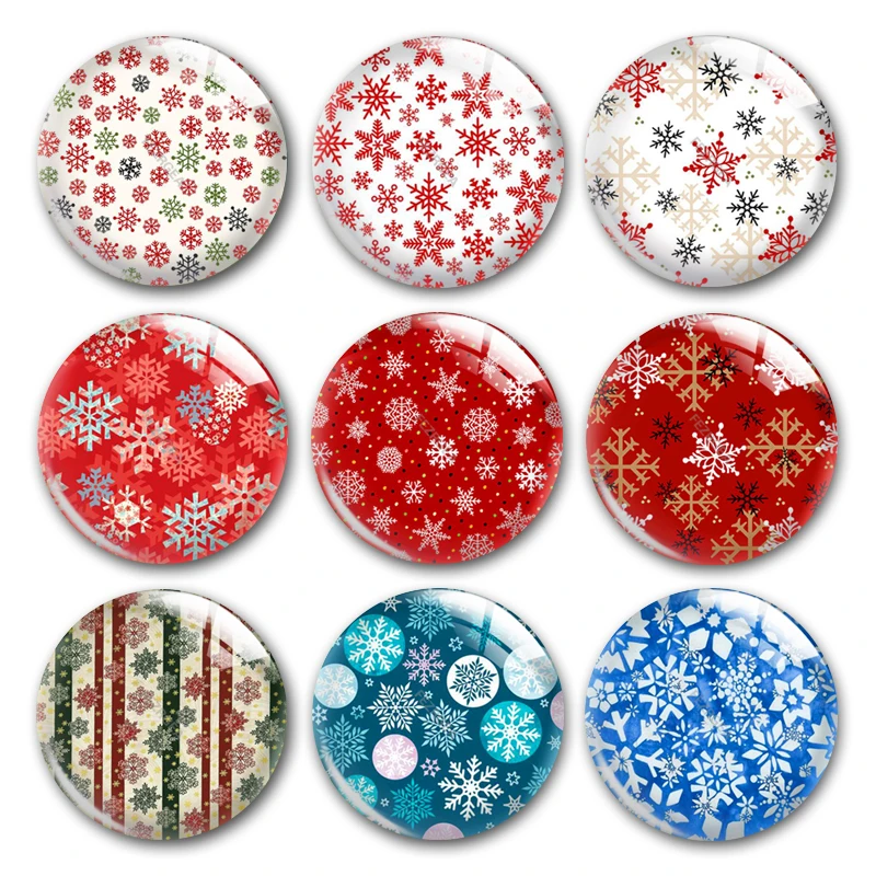 Handmade X-Mas Christmas Flake Snowflake Winter Round Photo Glass Cabochons Demo Flat Back DIY Jewelry Making Findings Accessory