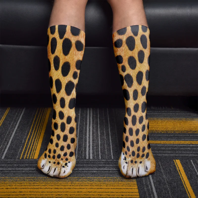 Calcetines largos con estampado 3D de pata de Animal para hombre y mujer, medias divertidas de pata de pollo y gato, para deportes al aire libre, ciclismo