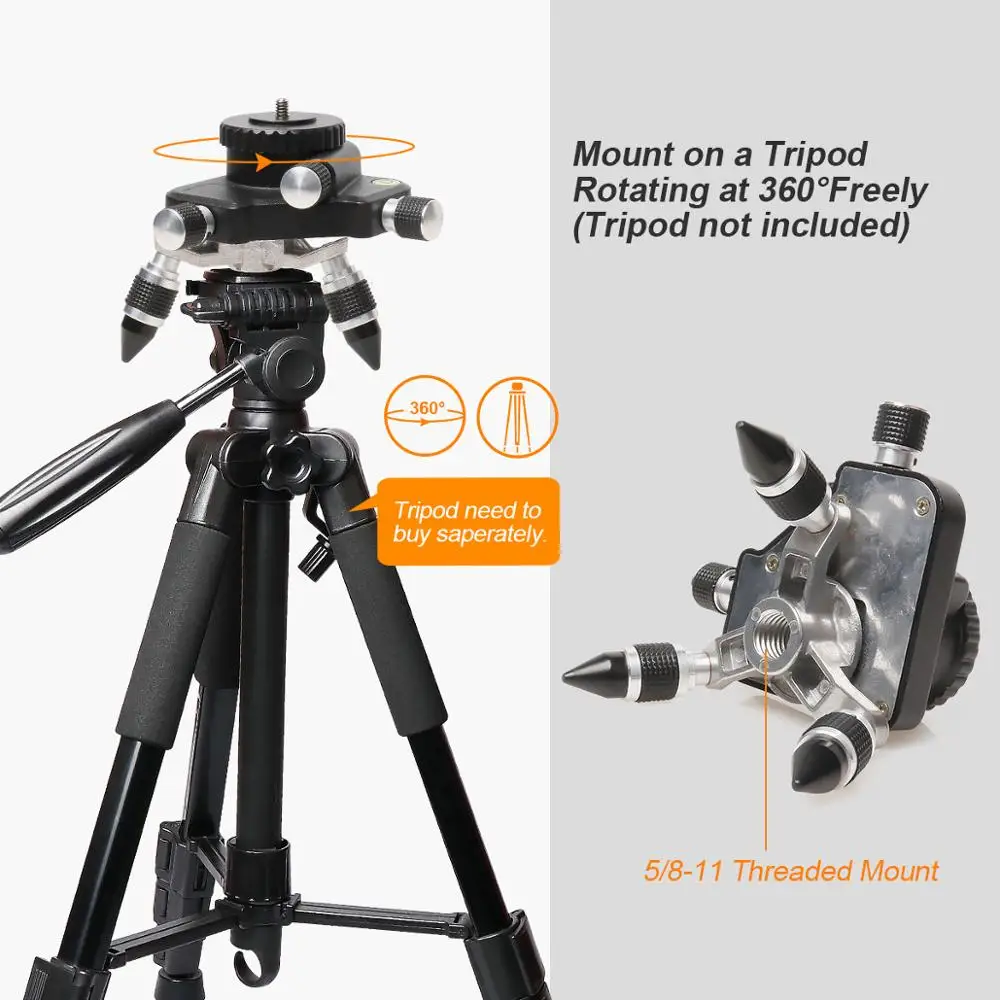 Huepar 360-Degree Turning Rotating Micro-adjust Fine Turning Pivoting Base for Laser Level Tripod Connector 1/4 Threaded Mount