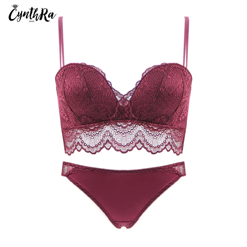 Underwear Sexy Women Set Wire Free Push Up Bras Lace Breathable Soild Bra and Panty Femme Adjust Lingerie Set