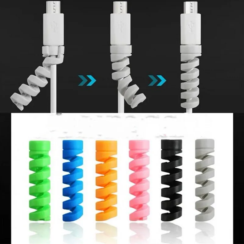 10Pcs Silicone Spiral Cable protector for iphone Usb Charger Cable Winder Protection Anti-break Protective for Samsung Android