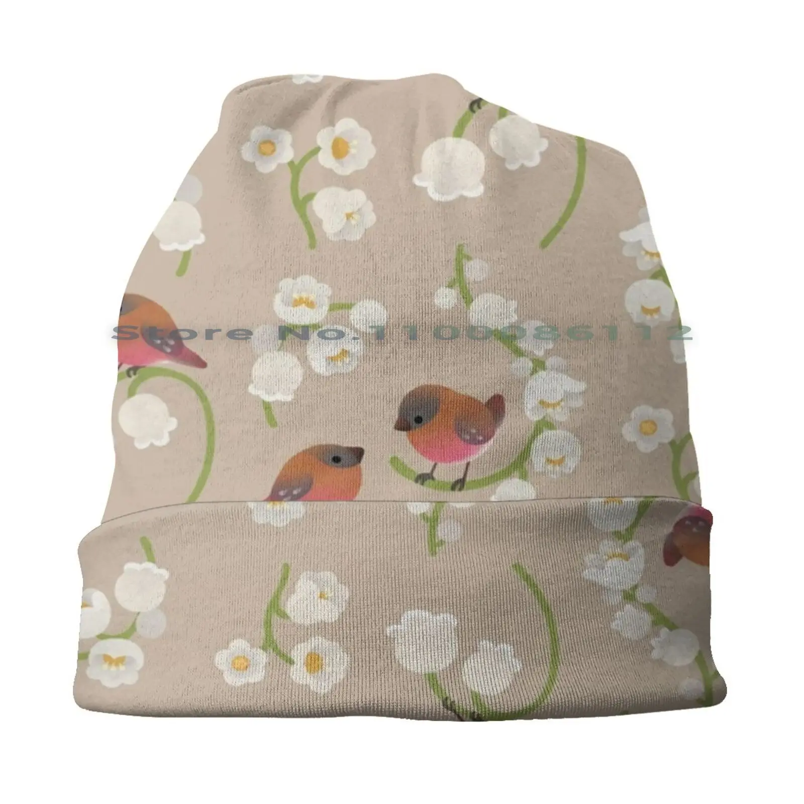 Brown Capped Rosy Finch Beanies Knit Hat Brown Capped Rosy Finch Nature Small Bird Flower Lily Of The Valley Couple Love Bird