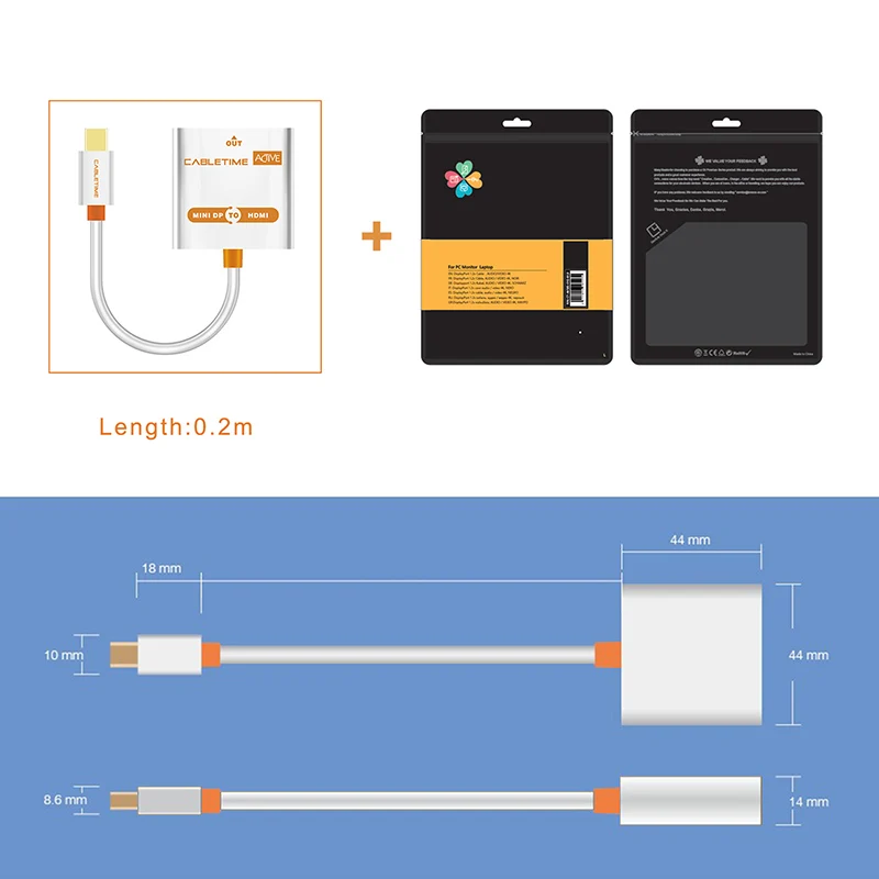 CABLETIME Thunderbolt Mini DP zu HDMI Aktiv-Adapter M/F Mini DisplayPort zu HDMI-Kabel für MacBook Pro Air iMac Projektor C065 – Detail 15