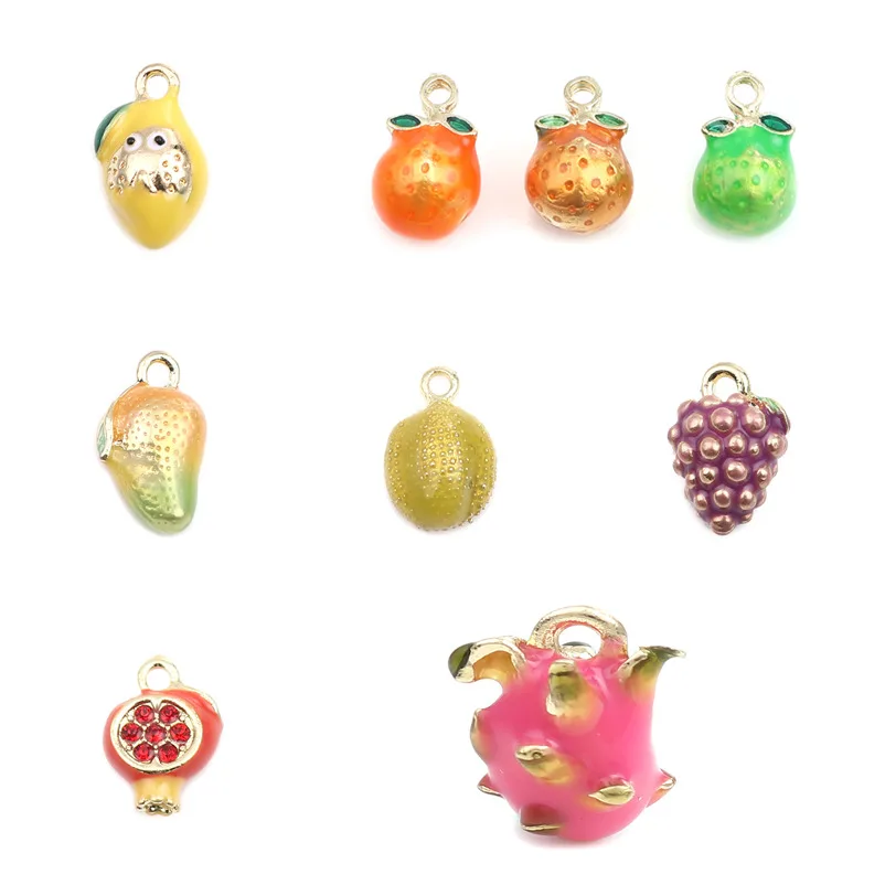 8Seasons Fruit Series Zinc Based Alloy Insect Charms Mango Pitaya Fruit Gold Color Yellow Ladybird Enamel DIY Findings, 5 PCs