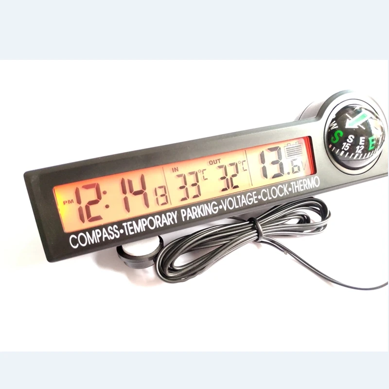 EC68 Digital LCD Car Auto Vehicle Time Clock Temperature Thermometer Campass Icing Alarm 12V Voltage Voltmeter Temporary Parking