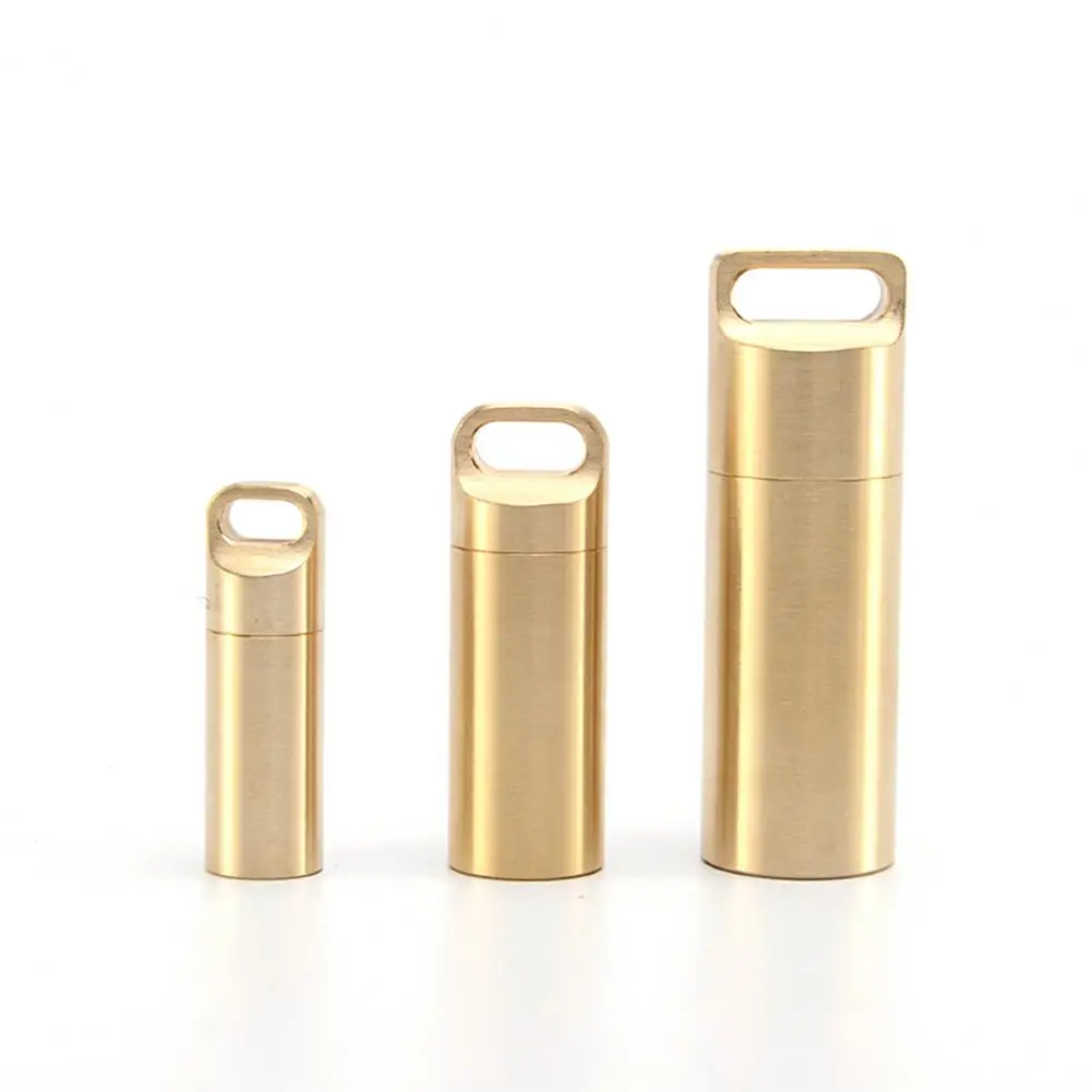 Outdoor Survival Pill Box Container Brass Sealed Bottle Waterproof Capsule Seal Bottle Pill Box Outdoor Camping Firstaid Pendant