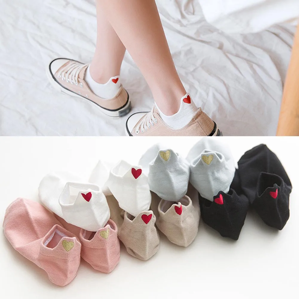 1 Pair New Fashion Socks Woman  Spring Ankle Socks Girls Cotton Color Novelty Women Fashion Cute Heart Casual Funny Sock