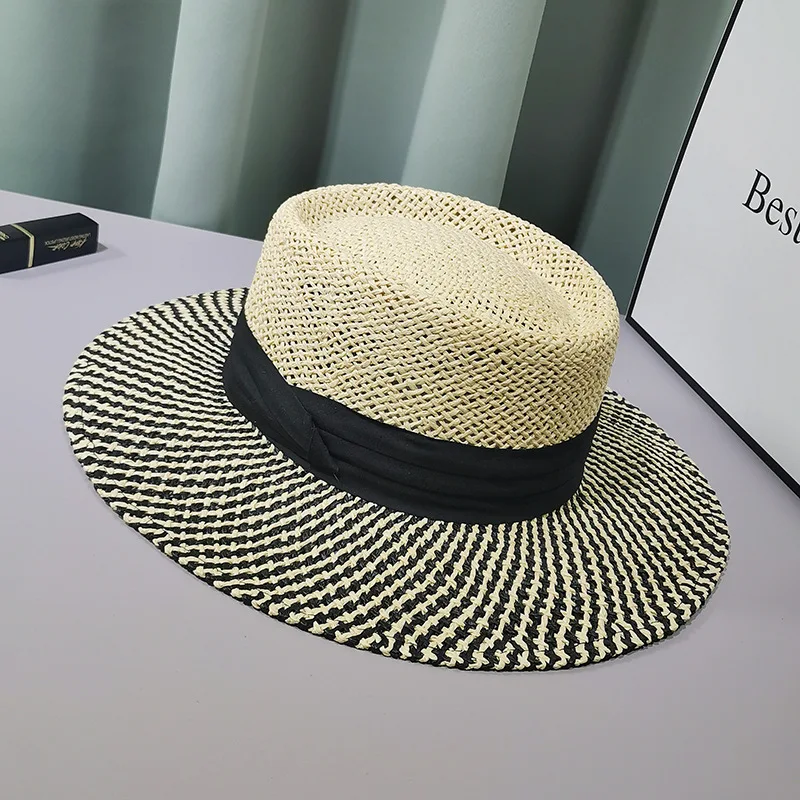 Womens Paper Straw Boater Hat Beach Flat Dress Fashion Show