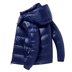 Mannen Warme Winterjas Glanzende Jas Kap Blauwe Eendendons Merk Afneembare Hoed Parka Mannelijke Overjas 2021 Thermische Puffer jas Mannen