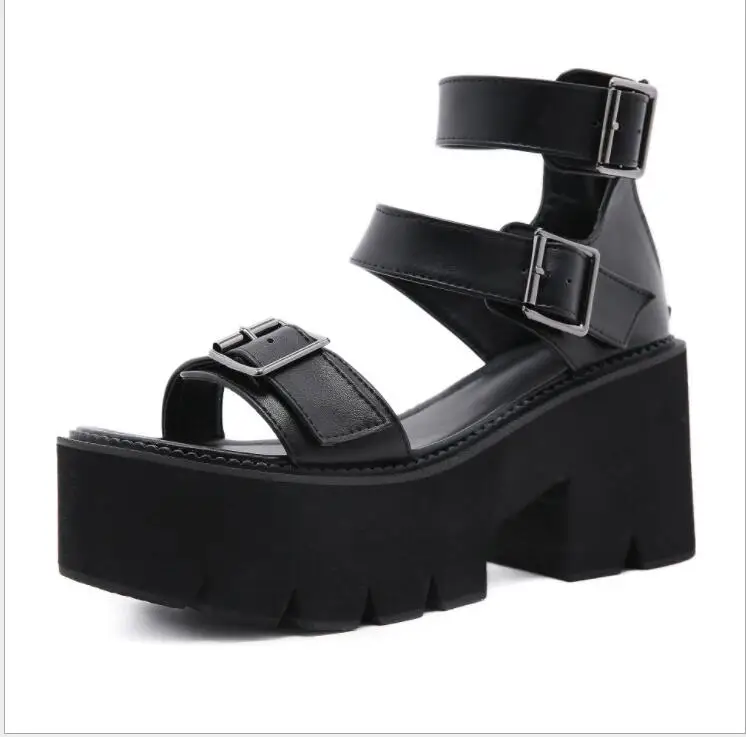 

Sexy Black Casual platform Roman sandals Women Sandals BuckFashion Heeled Slingbacks Summer Shoes High heels Wedding Bride Shoes