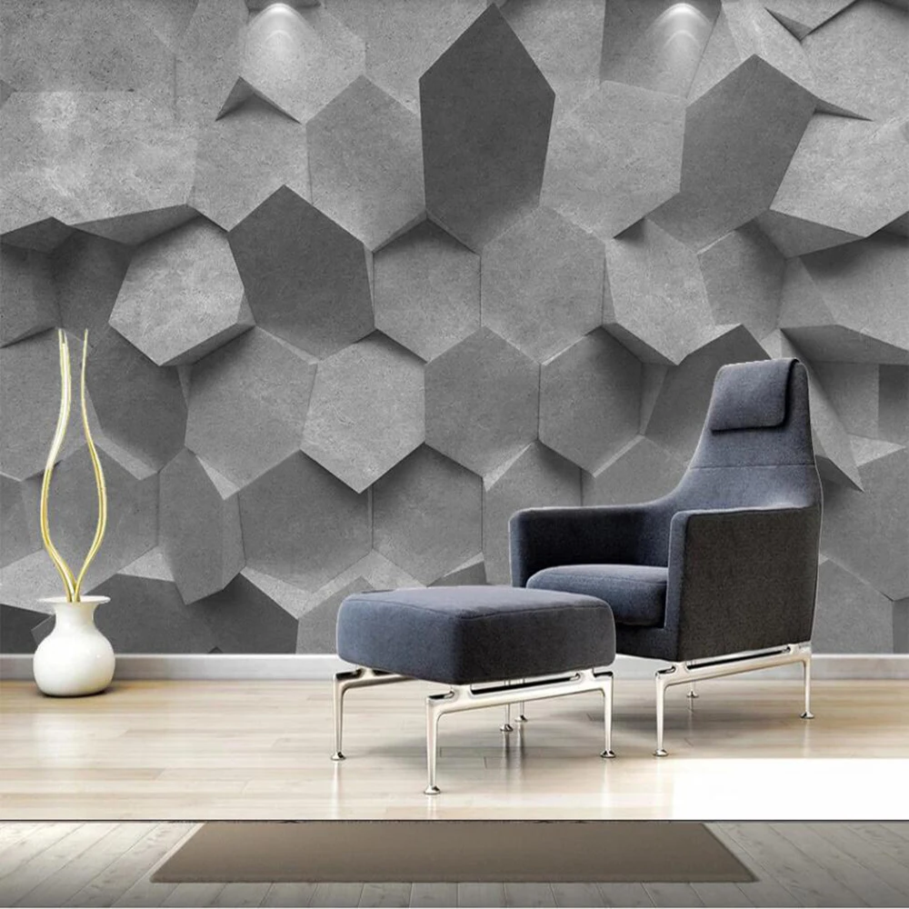 

Milofi custom 3D wallpaper mural Nordic three-dimensional gray geometric living room background wall living room bedroom decorat