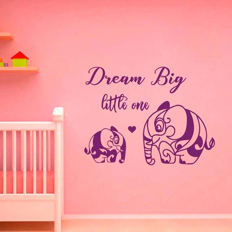 Dream Big Little One Elephant Wall Decals Vinyl Home Decor Kids Baby Room Bedroom Nursery Cartoon Sticker Girl Boy Murals  S210