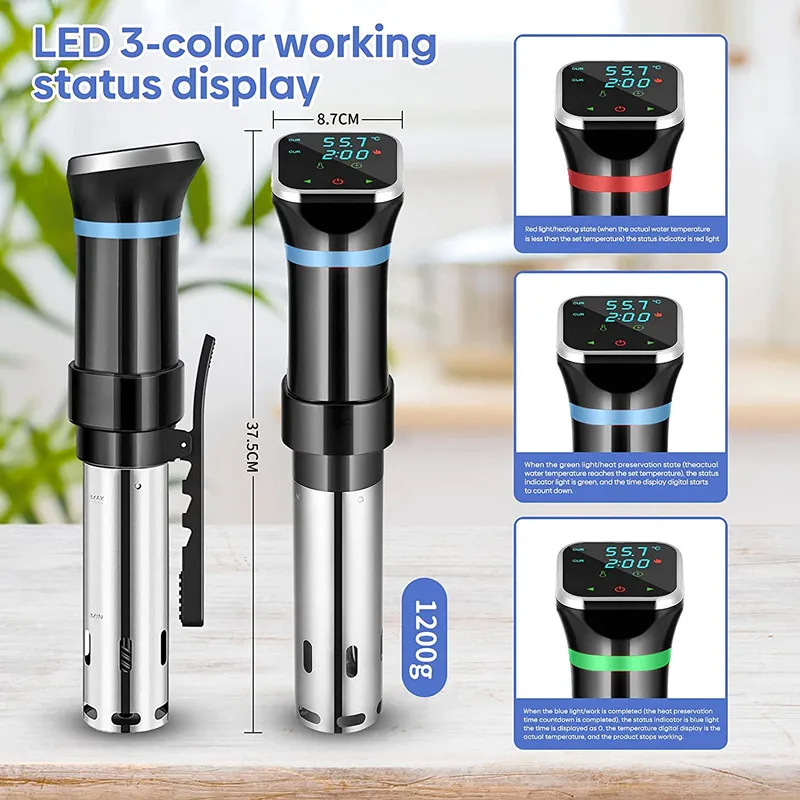 سوس فيديو طباخ IPX7 مقاوم للماء درجة الحرارة الدقيقة والوقت التحكم شاشة تعمل باللمس الغمر الدوار عصا الطبخ الدقة