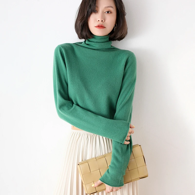 Women's Cashmere Sweater Autumn And Winter New Product 100% Pure Wool Pullover Loose Wild Soft Knit High Neck Korean Base Shirt