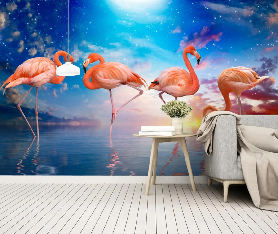 Southeast Asian tropical flamingo custom mural bedroom background wall French retro wallpaper Home decoration