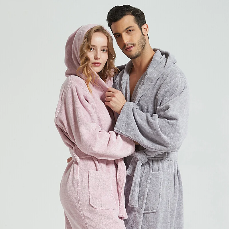 Toalha com capuz Terry Robe para adultos e crianças, roupa caseira casual, roupão de algodão quente, inverno