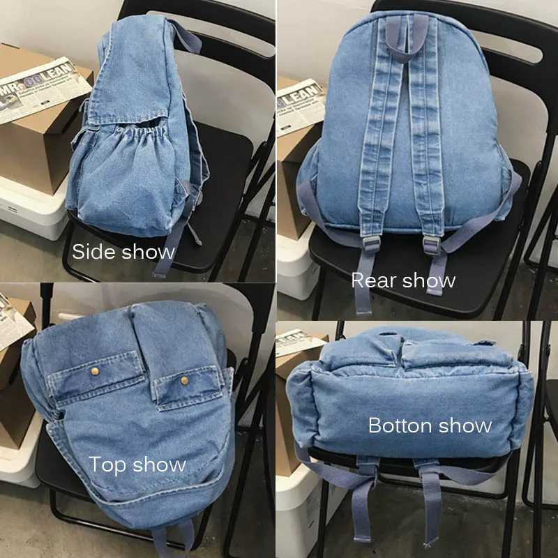 Wehyah Denim Backpack Women Designer Back pack Purse for Women Personality Schoolbag Korean Casual Bag Travel Jean Solid ZY015