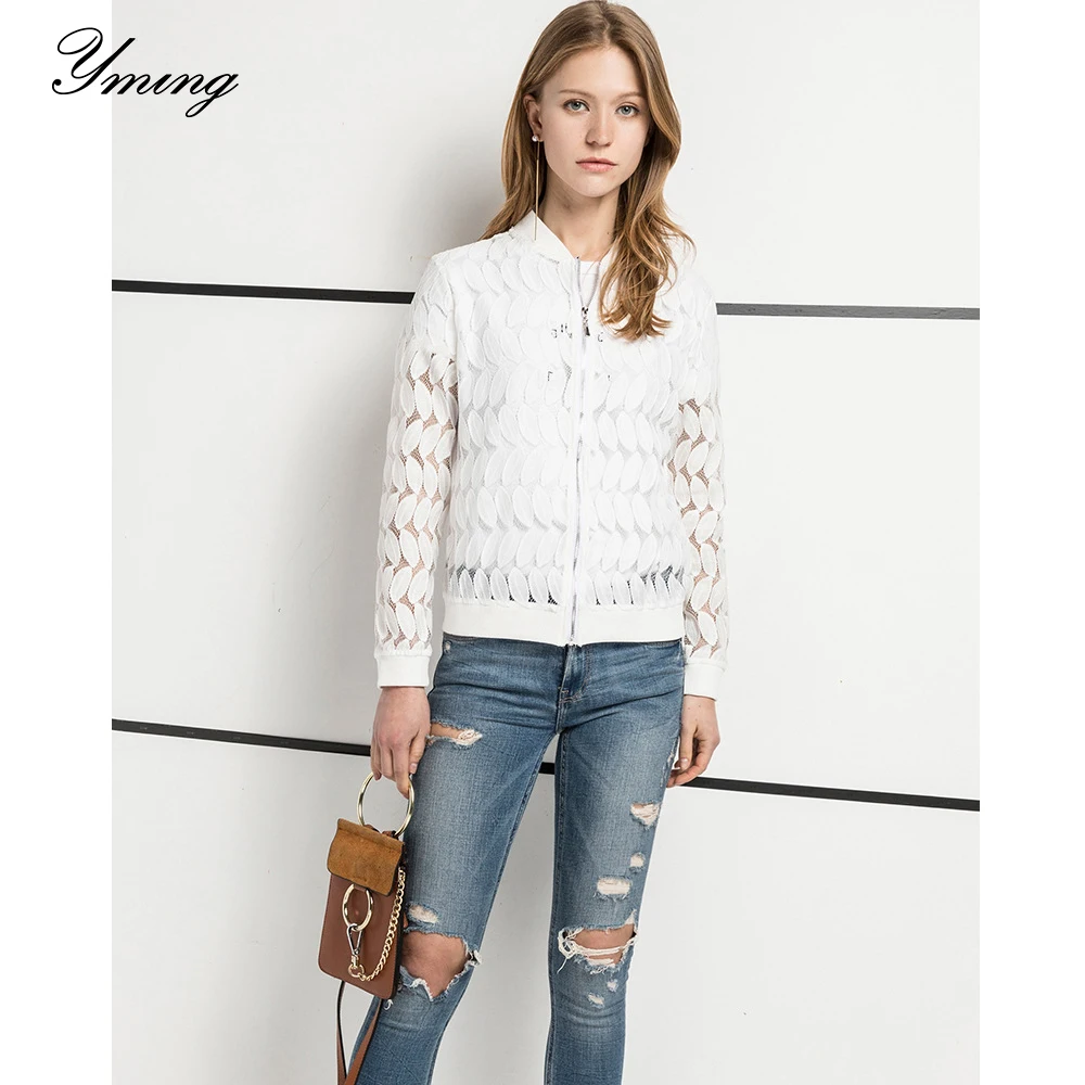 

YMING Women's Spring and Summer Round Neck Long Sleeve Jacket Slim Lace Short Jacket Fashion Casual Friends Party