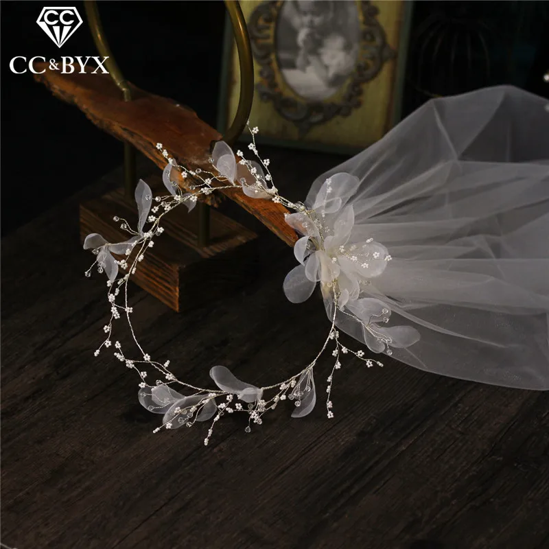 CC velo de novia con corona de flores, velos de novia elegantes, accesorios de joyería de moda para mujer, hilo suave, romántico, bricolaje, V667