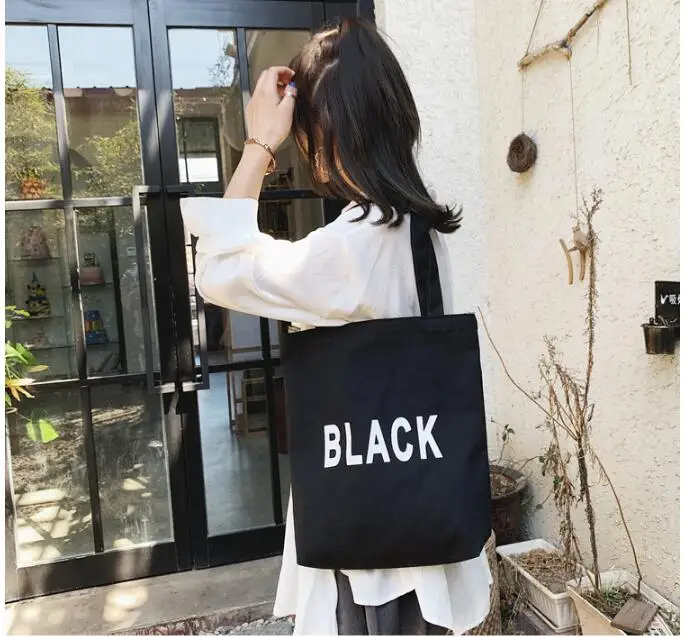 1 piece 4 colors Reusable Shopping Bag Canvas Printing Letter Tote Bags Large Capacity Shoulder Shopper Bag bolsa de compras