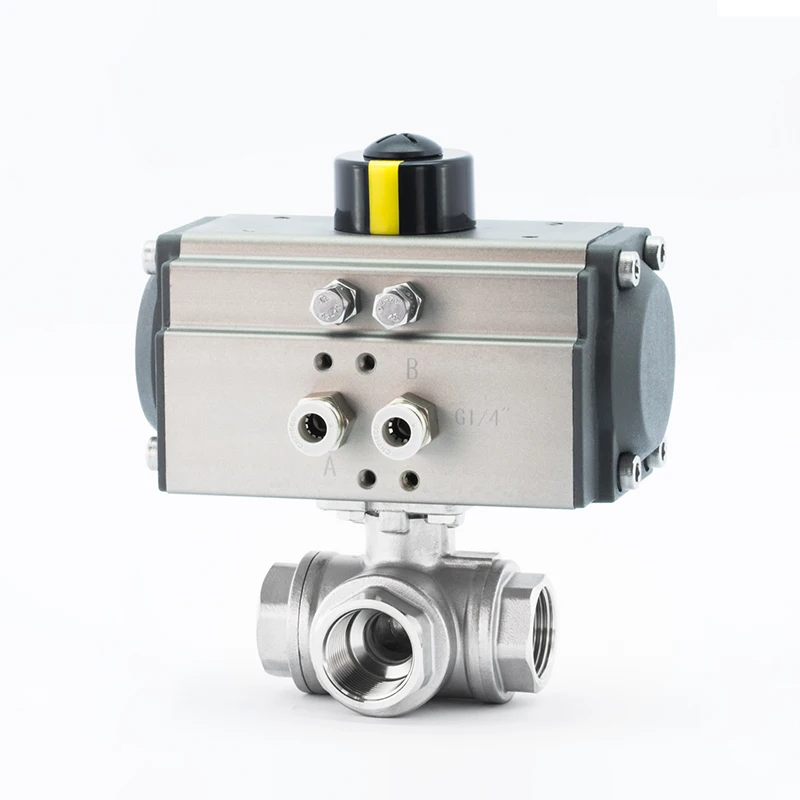 

3/4" Three-Piece High Platform Pneumatic Three-Way Ball Valve With Stainless Steel Internal Thread T Type L Type Ball Valve