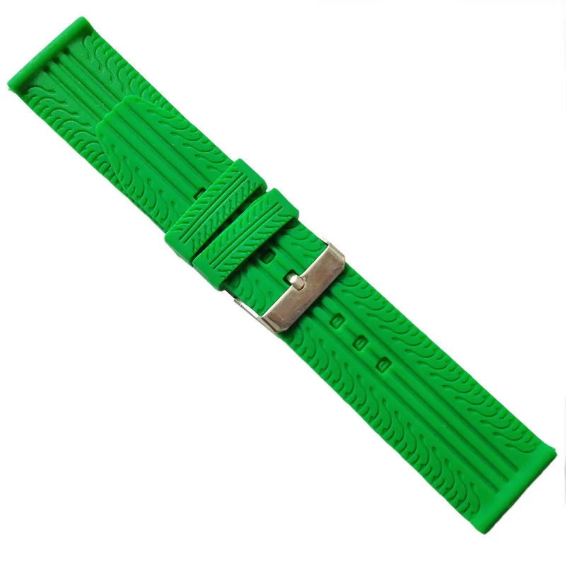 20mm 22mm 24mm Silicone Rubber Watch Band Super Thin Tire Track Strap for Fashion Casual Bracelet Black Red Blue Green White