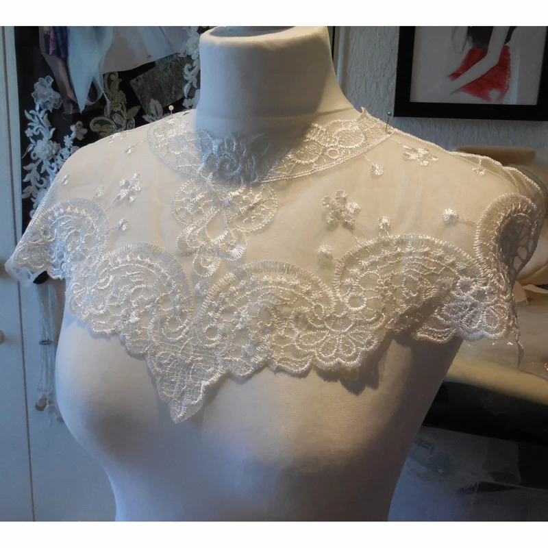 Apliques de encaje de cuello de Flores Negras, tela para tela, ropa, costura en Textiles para el hogar, vestido, álbum de recortes, 1 pieza