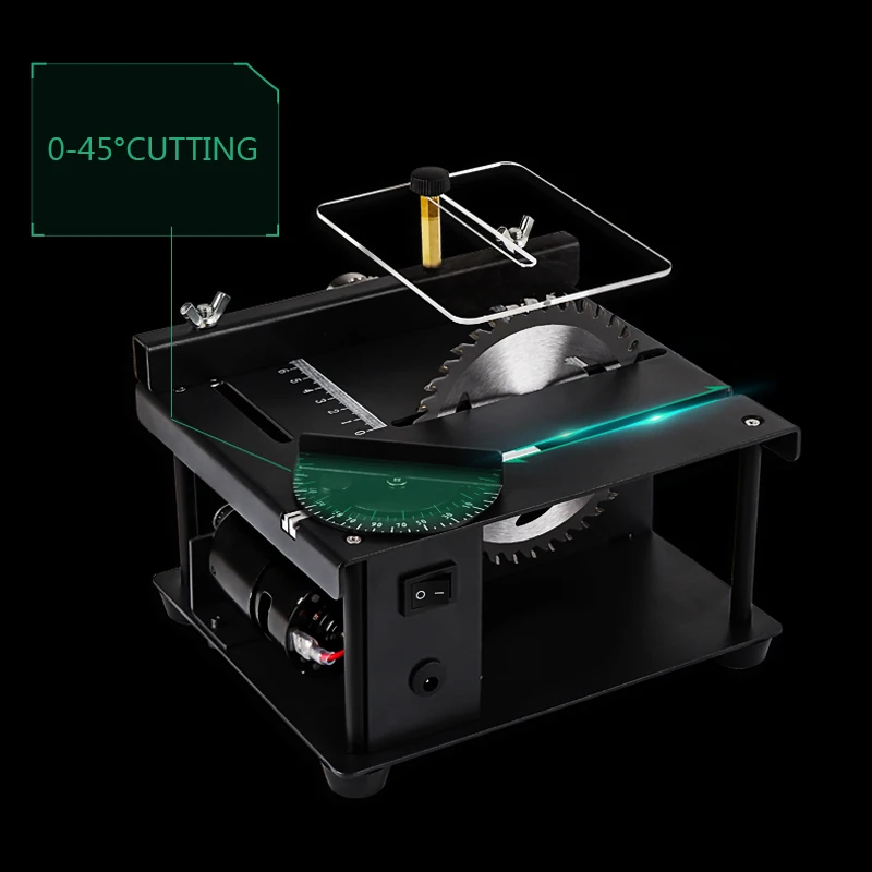 150W wielofunkcyjny stół na stół Mini piła DC do obróbki drewna przesuwna piła stołowa Jade Handmade DIY cięcie ręczne maszyna kąt cięcia narzędzia