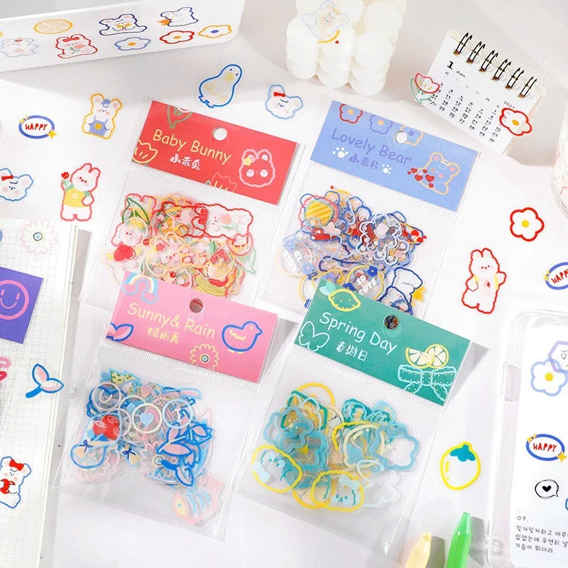 48 pack/lot Transparent Animal PET Stickers Kawaii Diary Scrapbooking Label Sticker Stationery gift School Supplies