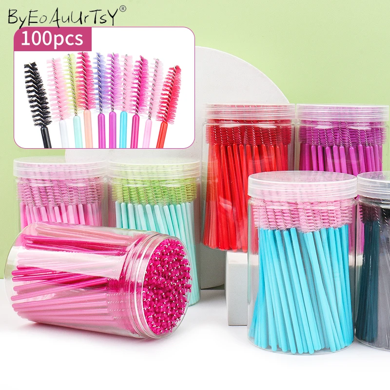 100PCS Disposable Eyelash Brush แปรงขนตามาสคาร่าแปรงแต่งหน้าสำหรับขนตาคิ้วแปรงคอนเทนเนอร์