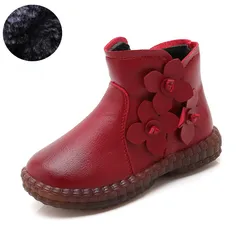 Bottes de neige chaudes en peluche pour filles, chaussures décontractées en cuir pour enfants, automne et hiver, 4T, 5 T, 6 T, 7 T, 8 T, 9 T, 10 T, 14T