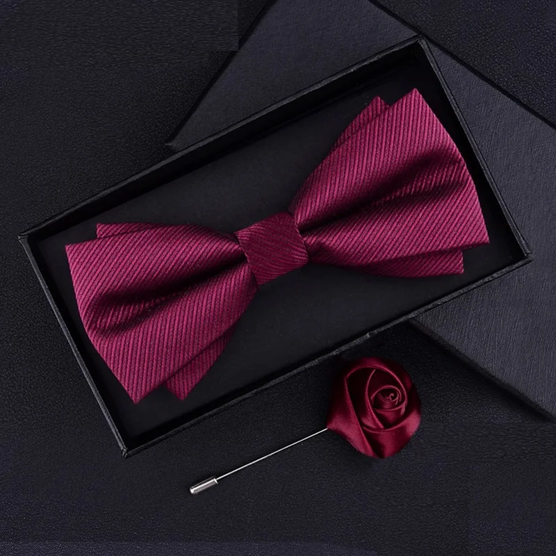 Bow Tie Men Groom Formal Suit Wine Red Wedding Best Man Black Bow Tide