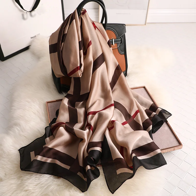 Spring And Summer Fashion Scarf Luxury Silk Scarf Women stripe Scarves High Quality Print Hijab Wrap 180*90 CM beach Shawl