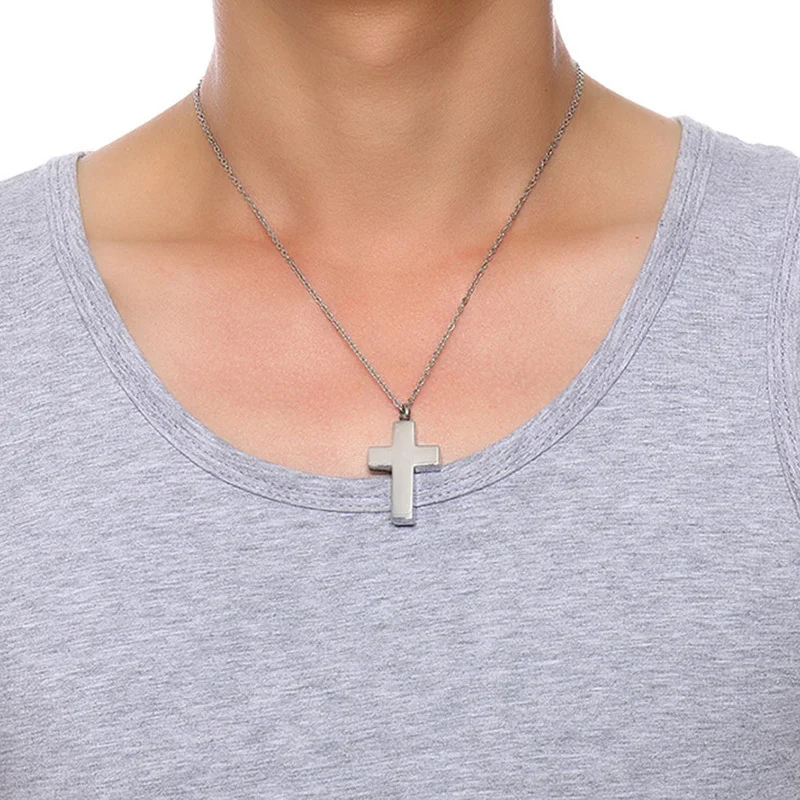 Cross Pendant Necklace Cremation Ashes Ash Urn Keepsake Men\'s Stainless Steel Male Jewelry in Black