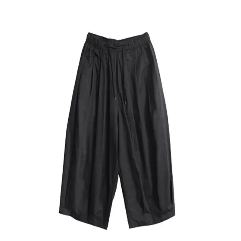 

Summer Yamamoto style black casual trousers men's eight-quarter trousers Japanese style loose straight trousers