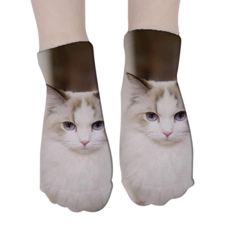 3D Printed Summer Women's Low Ankle Socks Cute Kitten Face Unisex Cotton Short Socks Multiple Choices Lovely Crew Socks For Girl