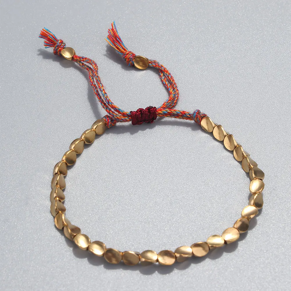 Handmade Tibetan Lucky Rope Bracelet With Copper Beads For Women Men Braid Cotton Thread Bracelets Adjustable Size Jewelry Gift