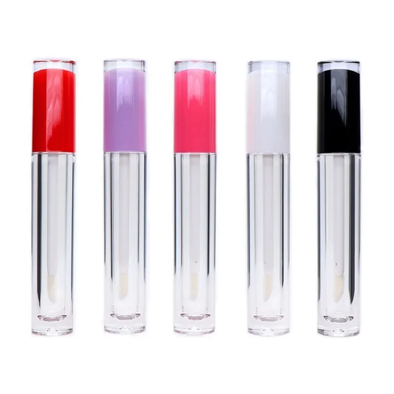 

50pcs Lipgloss Empty Tubes Pink Purple Red White Lid 5ml Round Clear Makeup Lip Honey Containers Cosmetic Lip Gloss Wand Tube