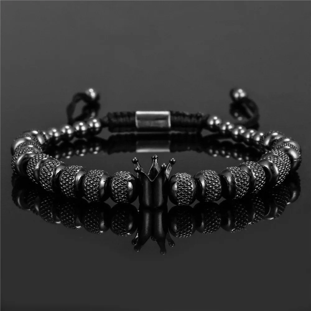 Simple Crown Royal Charm Men & Women Bracelets Bangles Handmade Copper Charm Beads Braiding Crown Bracelet Jewelry Gift
