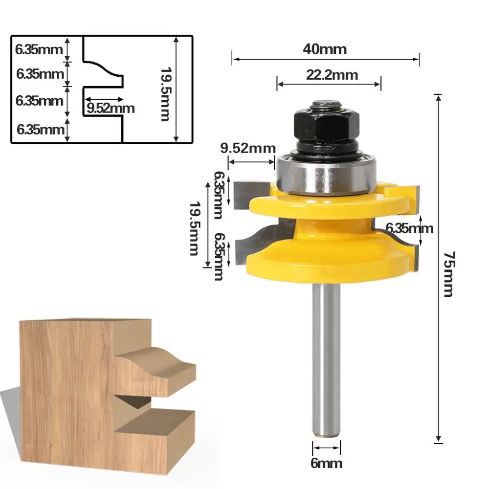 Trilho e superfície Router Bits, Matched Standard Ogee Door Knife, Tenon Cutter, Ferramentas para trabalhar madeira, 6mm Shank, 1-3Pcs