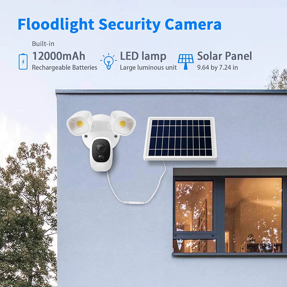 Tuya Smart Alexa Google Battery Solar Powered Spotlight Wire-Free WiFi FHD 1080P Outdoor PIR Floodlight Surveillance CCTV Camera