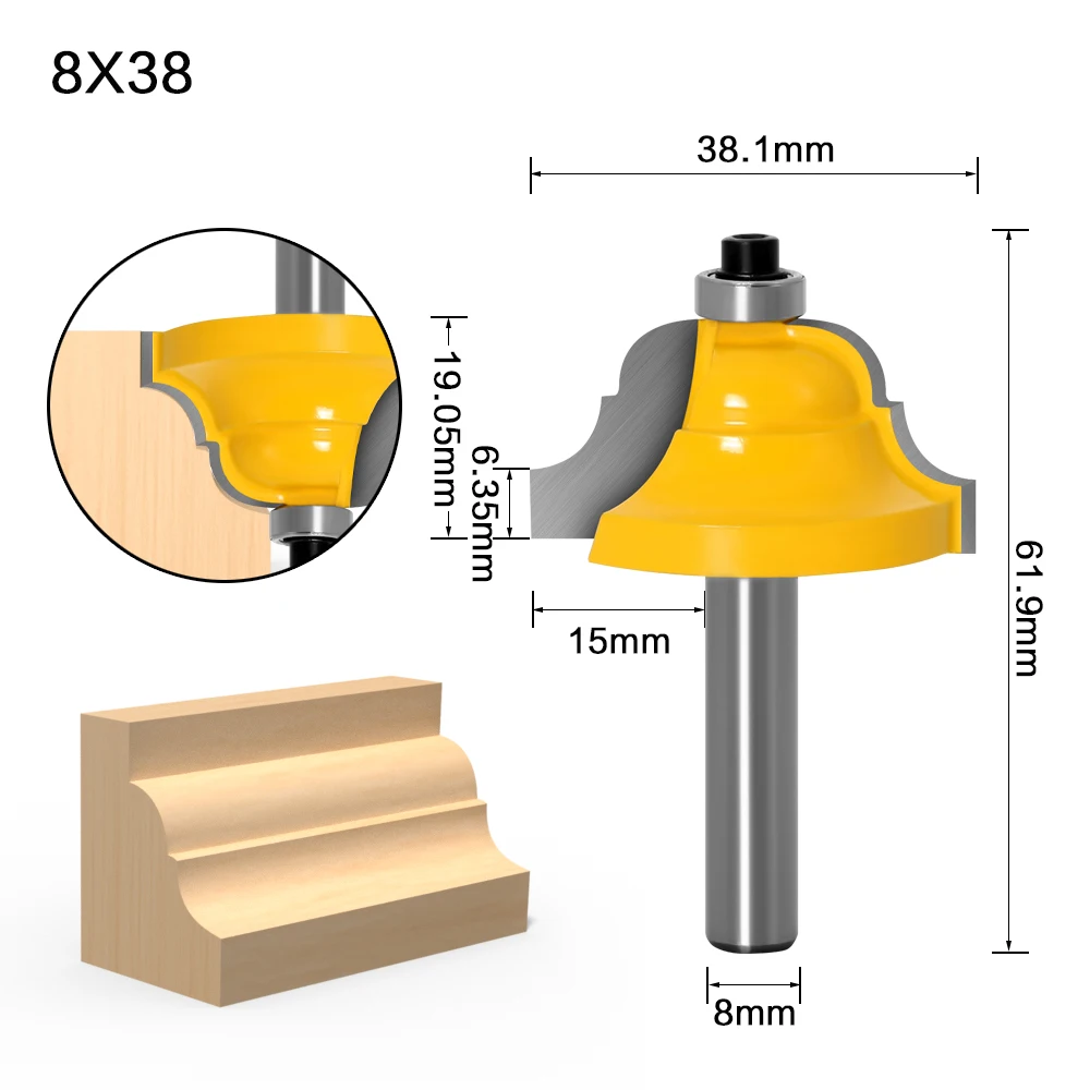 1pc High Quality Double Roman Ogee Edging Router Bit - Large - 8mm shank Dovetail Router Bit Cutter wood working