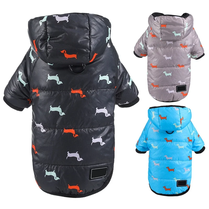  Printed Cotton Down Jacket Autumn Winter Clothes For Dogs Dachshund With Leash Ring Thicken Hoodie For Small Medium Dogs Puppy