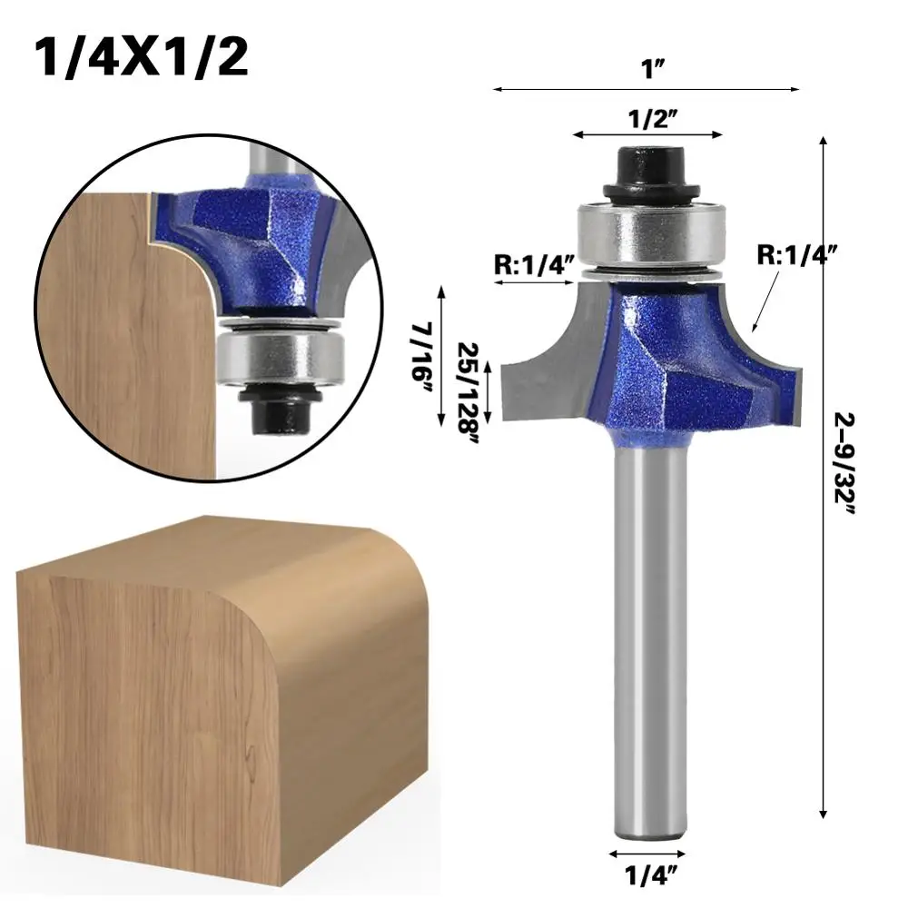 1PC 1/4 "6.35 MM Shank ตัดไม้แกะสลักมุมรอบ Router Bit พร้อมแบริ่งไม้ทังสเตนคาร์ไบด์