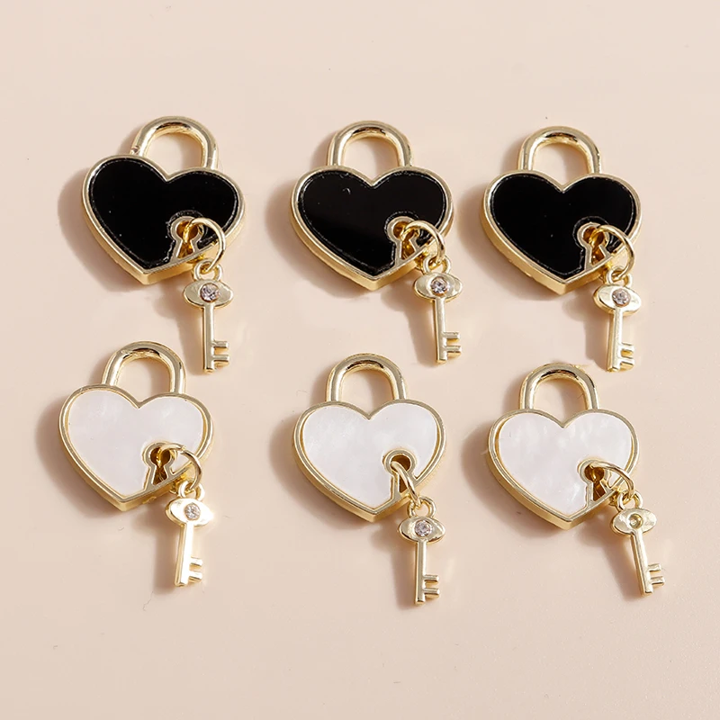 Leslie 4 Stück zierliche Herzschloss-Schlüsselanhänger für die Herstellung von Ohrringen, Zubehör, Armbändern, Halsketten und Anhängern, DIY-Schmuckherstellung – Detail 5